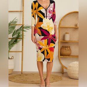 The Kit Bali Orchids Cotton Jersey Gisella Dress in Bamboo